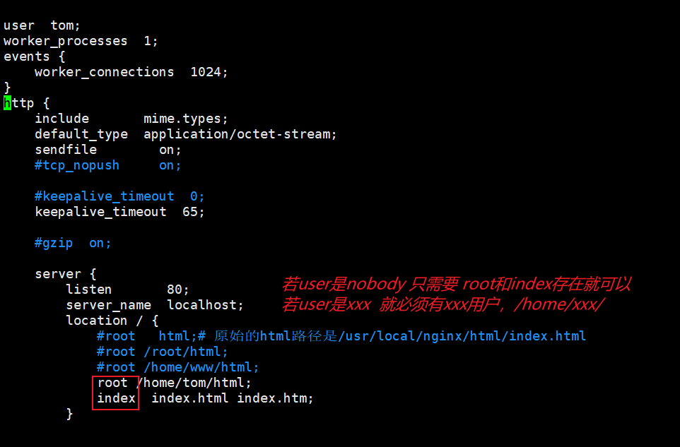 nginx.conf的user和root的对应关系